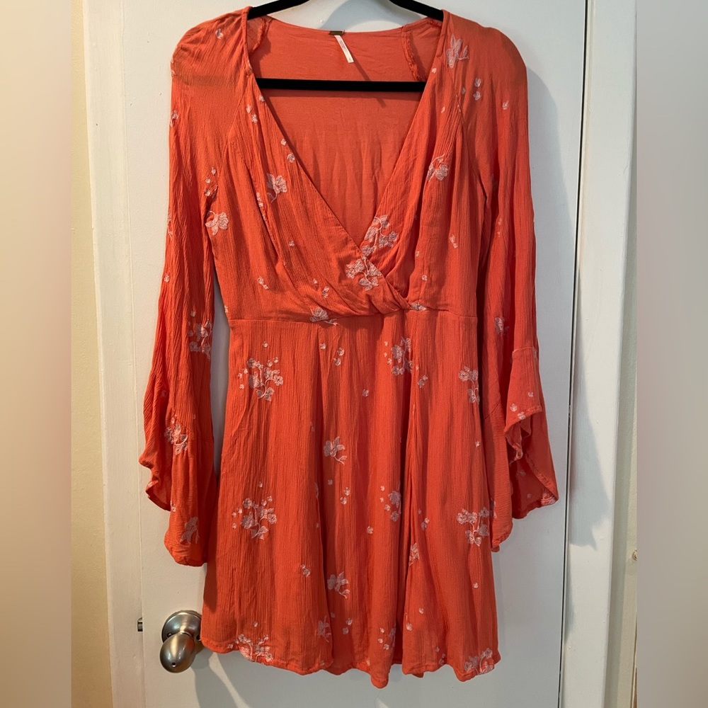 Free people long sleeve floral rayon dress